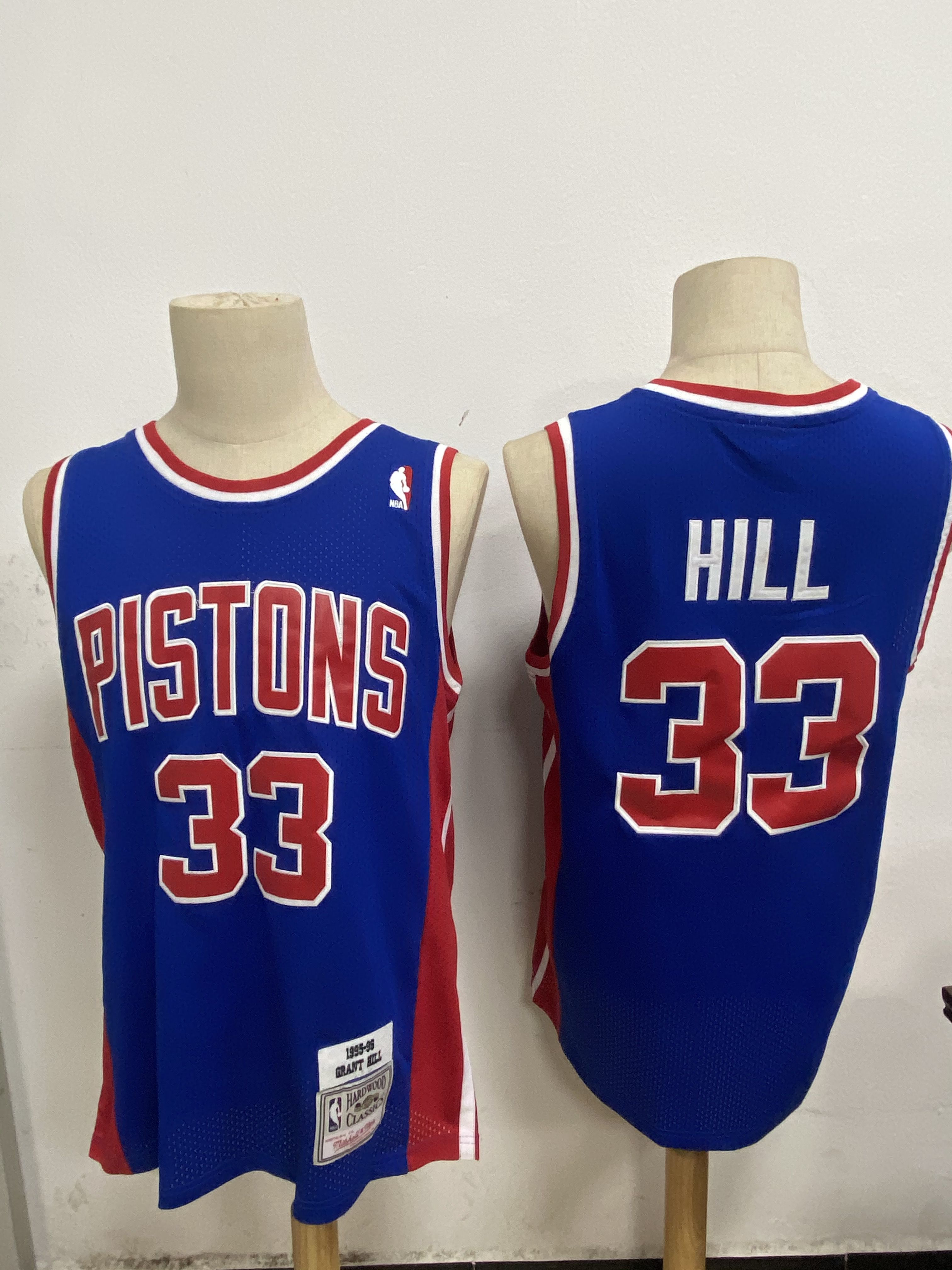 Men Detroit Pistons #33 Hill Blue Throwback NBA Jerseys